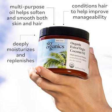 Sky Organics - Organic Coconut Oil & Vitamin E 16.9 Fl Oz - Skin & Hair Ultra-Hydrating Oil - Fatty Acids & Antioxidants - Natural Vegan & Cruelty - Skin Care & Hair Care W Ebook