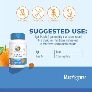 Maryruth'S Maryruth Organics Vegan Vitamin C Gummies 2 Month Supply Immune Support Supplement For Adults & Kids Chewable Vitamin C Gummy Vitamins Non-Gmo Pectin Based 60 Count