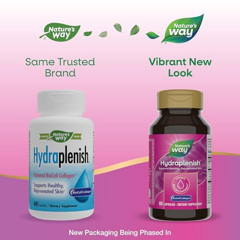 Nature'S Way Hydraplenish With Biocell Collagen Hyaluronic Acid Support For Collagen Production Elasticity & Healthy Skin 60 Capsules (Packaging May Vary)