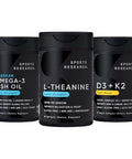 Sports Research Body Wellness Pack - Double Strength L-Theanine (Suntheanine) Supplement 200Mg Triple Strength Omega 3 Fish Oil (1250Mg) And Vegan Vitamin D3 (5000 Iu) K2 (100Mcg Mk7)