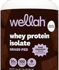 Wellah Grass-Fed Whey Protein Isolate Powder (Dark Chocolate) 30 Servings - With Prebiotics Enzymes & Probiotics 20G Of Protein 100 Calories Naturally Sweetened