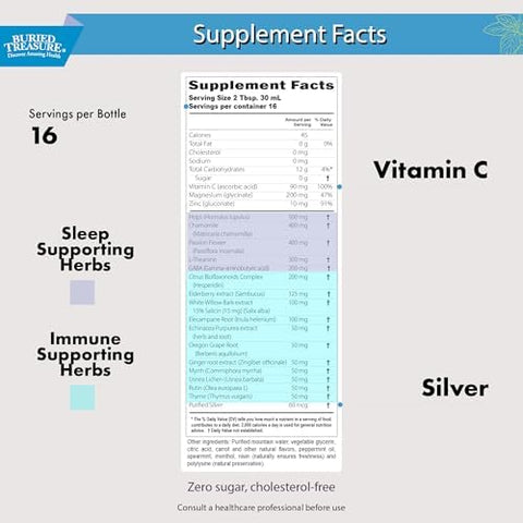 Buried Treasure Acf Pm 16 Oz 16 Servings Nighttime Immune Support With Chamomile Vitamin C Ecea Herbal Extracts Essential Nutrients