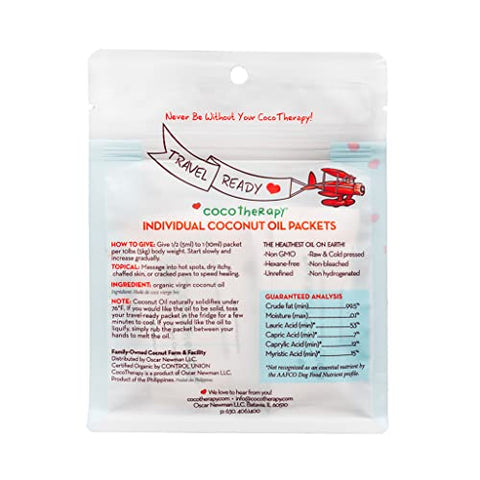 CocoTherapy Organic Virgin Coconut Oil Portable Packets for Pets, 12 x 10 ml packets