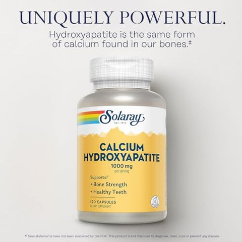 Solaray Calcium Hydroxyapatite 1000mg Calcium Supplements for Women and Men Hydroxyapatite Powder Capsules Healthy Teeth and Bone Support 120 Capsules