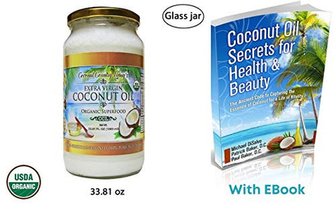 Coconut Country Living's Extra Virgin Coconut Oil in Glass Jar- Cold Pressed, Unrefined organic Superfood for Hair, Skin, Beauty, Cooking - Keto & Paleo Diet Friendly - 33.81 oz