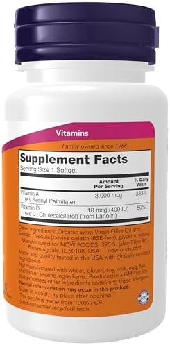 Now Supplements Vitamin A & D 10000/400 Iu Eye Health Essential Nutrition 100 Softgels