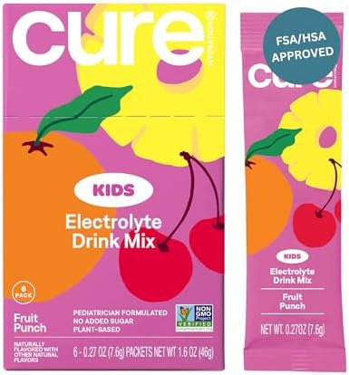Cure Hydration Kids Electrolyte Drink Mix Plantbased Pediatrician Formulated Rehydration No Added Sugar Fsahsa Nongmo Gluten No Artificial Flavors 14 Packets Pink Lemonade