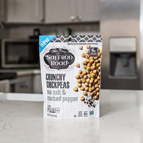 Saffron Road Organic Crunchy Chickpea SnacksGluten NonGMO Halal Kosher Vegan (Sea Salt and Cracked Pepper 6 oz (4 Pack))