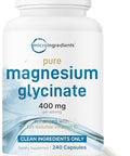 Micro Ingredients Pure Magnesium Glycinate 400Mg Per Serving 240 Capsules Chelated Mineral Supplements With Elemental Form Non-Gmo Filler Free