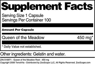 Terravita Queen Of The Meadow Root - 450 Mg (100 Capsules, Zin: 516971)