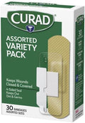 Curad Assorted Adhesive Bandages 4-Sided Seal Variety Pack Perfect for First Aid Kit 30 Count Pack of 6