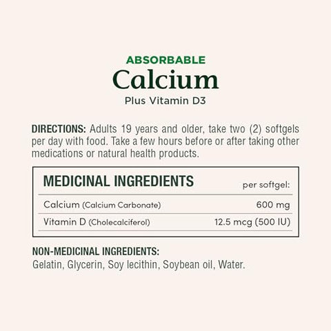 Nature'S Bounty Absorbable Calcium 1200Mg Plus Vitamin D3 1000Iu 200 Count