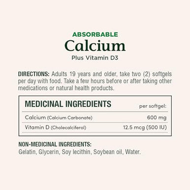 Nature's Bounty Absorbable Calcium Plus Vitamin D3 1000Iu 1200Mg 200 Count