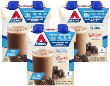 Atkins Dark Chocolate Royale Protein Shake & Creamy Milk Chocolate Plus Protein Shake 30G Protein 7G Fiber 2G Net Carb 1G Sugar Keto Friendly Low Carb High Protein Drink 12 Count