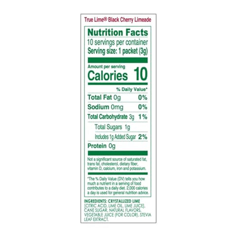 True Citrus TRUE LIME Black Cherry Limeade Drink Mix (10 Packets) No Artificial Sweeteners Low Calorie Water Flavor Packets & Water Enhancer with Stevia