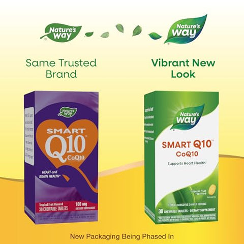 Nature'S Way Smart Q10 Coq10 Supports Heart Health & Cellular Energy Tropical Fruit Flavored 100 Mg Per Serving 30 Chewable Tablets (Packaging May Vary)