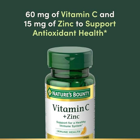 Nature'S Bounty Vitamin C Zinc Vitamin Supplement Supports Immune Health 60 Mg 60 Tablets