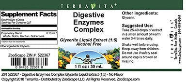 Terravita Digestive Enzymes Complex Glycerite Liquid Extract (1:5) - No Flavor (1 Oz, Zin: 522367)