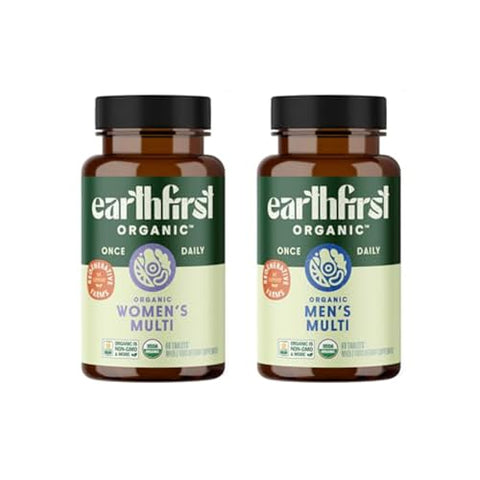 EarthFirst Organic Women's and Men's Once Daily Multi Bundle19 Vitamins from Herbs and Superfoods 60 Count
