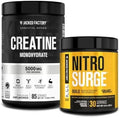 Jacked Factory Nitrosurge Build Pre Workout With Creatine For Muscle Building (30 Servings Arctic White) & Creatine Monohydrate Powder For Muscle Growth & Increased Strength (85 Servings Unflavored)