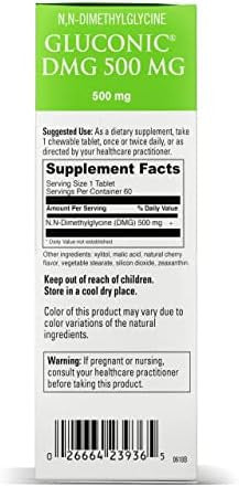 Davinci Labs Gluconic Dmg 500 Mg Dietary Supplement To Support Endurance And Immune System Function With 500 Mg Nndimethylglycine Per Tablet Vegetarian Gluten 60 Chewable Tablets