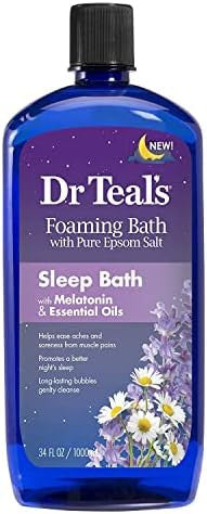 Dr. Teals Pure Epsom Salt Foaming Bath Variety Set (2 Pack 68Oz Total) Soothe & Sleep Lavender & Sleep Bath With Melatonin Essential Oils Relieve Stress Promote Better Sleep