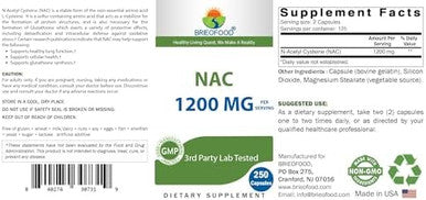 Brieofood Nac Supplement N-Acetyl Cysteine 1200 Mg Per Serving 250 Capsules - Immune Support Supplement