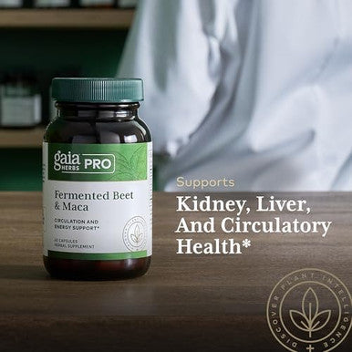 Gaia Herbs Pro Fermented Beet & Maca Healthy Energy & Circulation Support Supplement Kidney Health Supplement With Beet & Carrot Root Vegan Gluten Soy 60 Capsules (30 Servings)