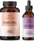 Herbamama Goat'S Rue And Milk Thistle Kit - Bundle Of 1200 Mg Goat'S Rue Capsules & Milk Thistle Liver Detox Drops 4 Fl Oz - Vegan Non-Gmo Sugar & Alcohol- - 2 Pack