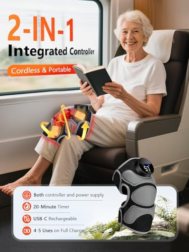 Halidodo Upgrade 4 Massage Area Knee Brace & Red Light Therapy For Knee Cord-Free Rechargeable Controller 20Min Auto Shut-Off 660Nm & 850Nm Red Light Therapy Device For Knee/Elbow/Shoulder.