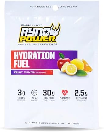Ryno Power Hydration Fuel Electrolyte Drink Mix Single Caddy (12 Servings) 'Fruit Punch' Advanced Electrolyte Formula + Bcaa'S Gluten Sustained Energy And Muscle Recovery