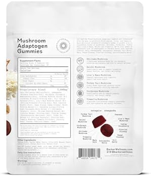 Barker Wellness Co Adaptogen Mushroom Gummies With Lion'S Mane Cordyceps Reishi & Shiitake Vegan Sugar Immune System Support Natural Energy Enhanced Focus & Mood For Adults 60 Count