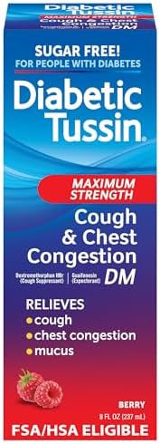 Diabetic Tussin Dm Maximum Strength Cough Medicine For Adults People With Diabetes " No Sugar Dyes Sodium Fructose Or Alcohol " Berry Flavored Cough Syrup 4 Fl Oz Pack Of 3