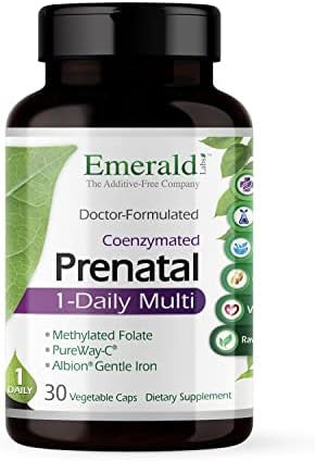 Emerald Labs Bundle With Prenatal 1-Daily Multi (60 Veg Caps) & Magnesium 400Mg (120 Veg Caps) - Prenatal Multivitamin With Methylated Folate, Iron & More - Bone & Sleep Support With Albion Magnesium