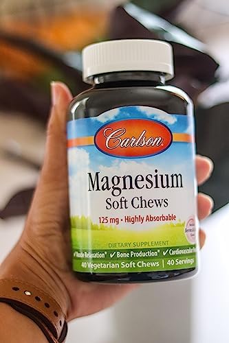 Carlson Magnesium Soft Chews 125 mg Highly Absorbable Muscle Relaxation and Overall Health Berries and Creme Flavor 40 Vegetarian Soft Chews