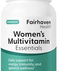 Fairhaven Health Womens Multivitamin Essentials Once Daily Multivitamin For Women Support For Energy Immune Health Eye Health Hormone Balance Gluten Dairy Soy Vegan 30 Capsules
