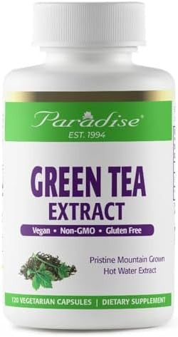 Paradise Green Tea Extract Super Potent Ultra Pure 100% Naturally Extracted Non Gmo Gluten 120 Vegetarian Capsules