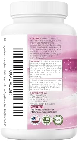 Micro Ingredients Pure Methylated Multivitamin For Women 240 Capsules 32In1 Formula With Vitamin B C D + Iron Methylfolate and More Supports Women S Daily Wellness Filler NonGmo