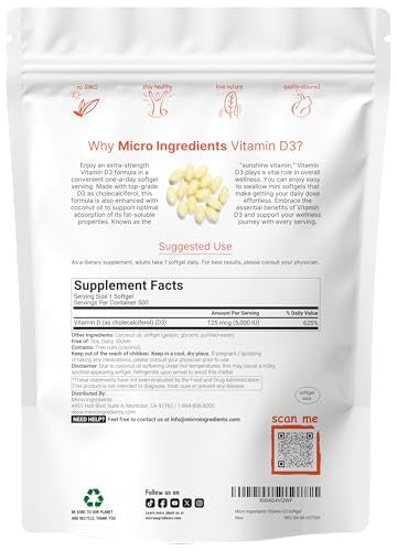 Micro Ingredients Vitamin D3 500 Softgels 5000 Iu
