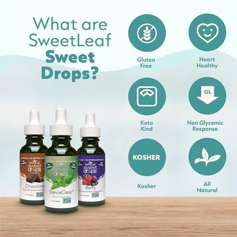 SweetLeaf Sweet Drops Flavored Stevia Liquid Sweetener Organic Extract Zero Calorie Gluten Free Keto Friendly Non GMO Natural Flavor Sugar Alternative Stevia Clear 4 Fl Oz (Pack of 2)
