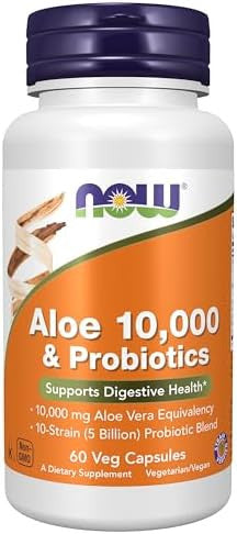 Now Foods Supplements Aloe 10000 & Probiotics With 10Strain (5 Billion) Probiotic Blend 60 Veg Capsules