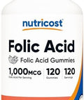 Nutricost Folic Acid (Vitamin B9) Vegetarian Gummies (120 Gummies / 1 Mg Folic Acid Per Serving) Folic Acid Supplement For Men & Women