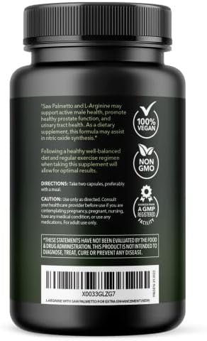 Larginine 500Mg And Saw Palmetto 500Mg Nitric Oxide And Prostate Health Supplements For Men 60 Count Endurance And Urinary Tract Function Support 1 Month Supply Vegan Nongmo Capsules