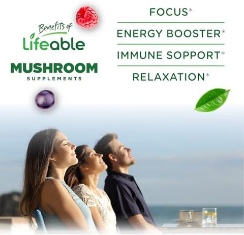 Lifeable Mushroom Gummies For Adults 10 Mushroom Complex Blend With Ashwagandha Ksm66 Vegan Kosher Nongmo Mushroom Supplement Extract Great Tasting Focus & Energy Support 60 Gummies