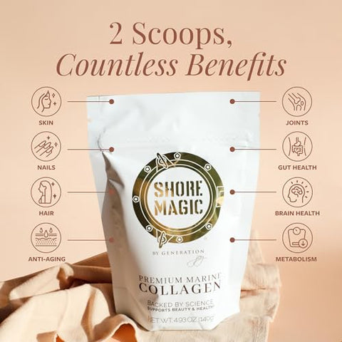 Shore Magic Premium Marine Collagen Powder Hydrolyzed Type I Ii Iii & Iv Peptides From Wild Fish For Skin Hair Nails & Joints 14 Servings