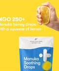 New Zealand Honey Co. Manuka Soothing Drops Lemon MGO 250+ (16 Count) + Raw Manuka Honey UMF 15+ MGO 514+ (8.8oz/250g)