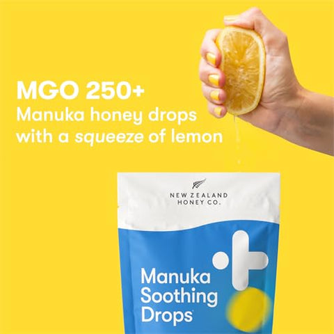 New Zealand Honey Co. Manuka Soothing Drops Lemon MGO 250+ (16 Count) + Raw Manuka Honey UMF 15+ MGO 514+ (8.8oz/250g)