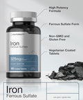 Horbaach Iron Supplement Tablets 180 Count Ferrous Sulfate Vegetarian NonGMO and Gluten Free