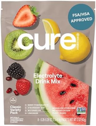 Cure Hydration Plantbased Electrolyte Drink Mix No Added Sugar Fsahsa Dehydration Relief Powder Made With Coconut Water Nongmo Vegan 28 Packets Variety Pack