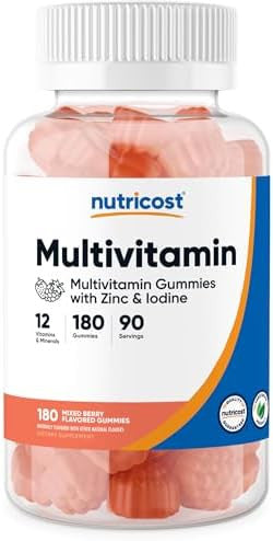 Nutricost Multivitamin Gummies 180 Gummies (Mixed Berry Flavored) 90 Serv Gluten Nongmo And Vegetarian Friendly